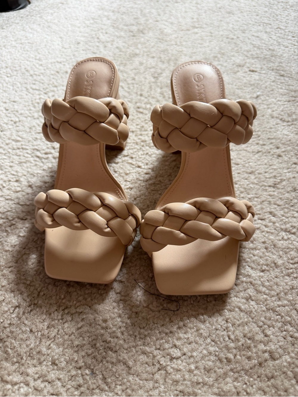 Braided Double-Strap Slide Heels in Nude